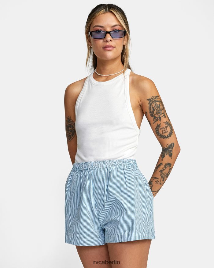 RVCA Seersucker Sawyer-Shorts mit elastischem Bund BF4L8X1701 Kleidung Schnorchel blau Frauen