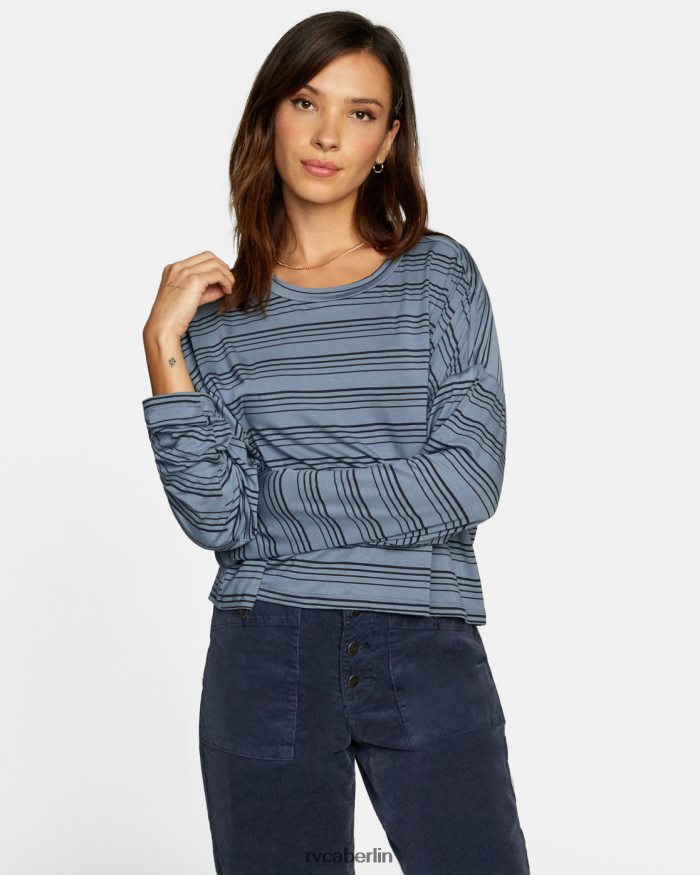 RVCA Countdown II Langarm-Strickoberteil BF4L8X1340 Kleidung blauer Schiefer Frauen