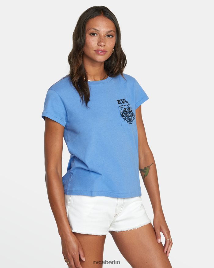 RVCA Heritage-Kurzarm-T-Shirt BF4L8X1276 Kleidung blau dort drüben Frauen