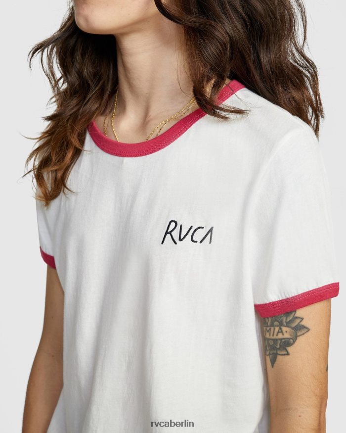 RVCA Kurzarm-Ringer-T-Shirt mit Scribble-Motiv BF4L8X1325 Kleidung Weiß Frauen