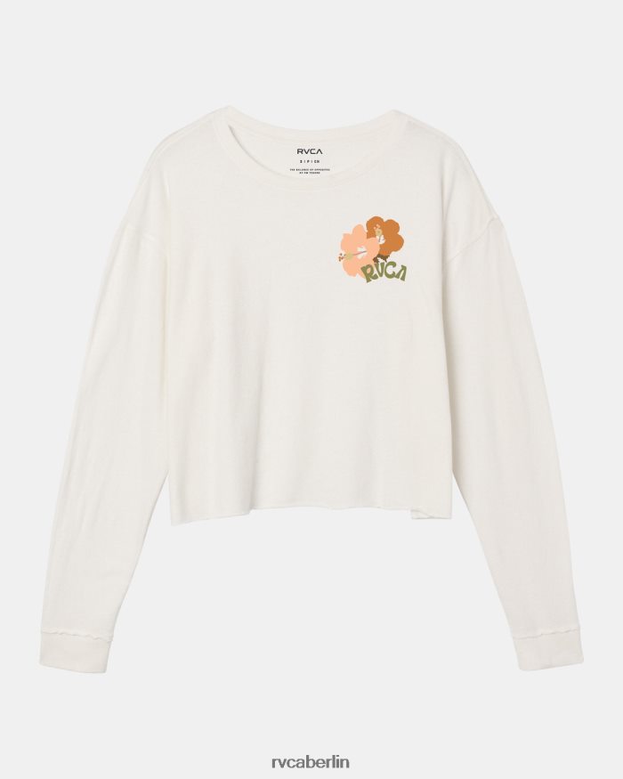 RVCA Retro-Hibiskus-Langarm-T-Shirt BF4L8X1114 Kleidung Vintage-Weiß Frauen