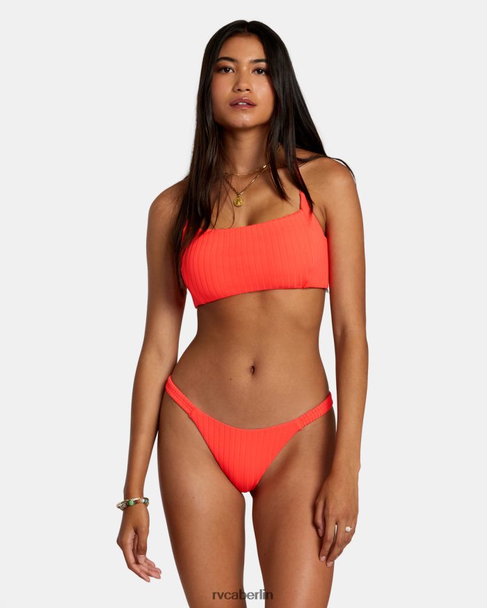 RVCA Einfarbiges Crossback-Bikinioberteil mit Streifen BF4L8X1182 schwimmen neonrot Frauen