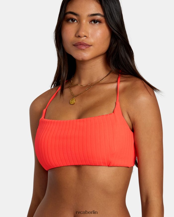 RVCA Einfarbiges Crossback-Bikinioberteil mit Streifen BF4L8X1182 schwimmen neonrot Frauen