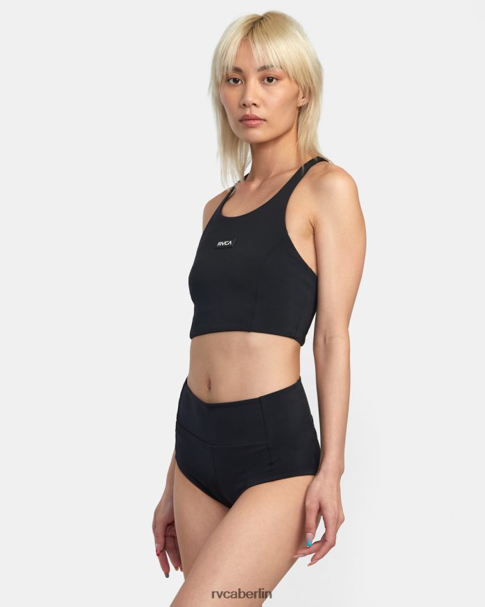 RVCA Va Essential, solides, hochgeschlossenes Racerback-Badeoberteil BF4L8X1305 schwimmen Schwarz Frauen