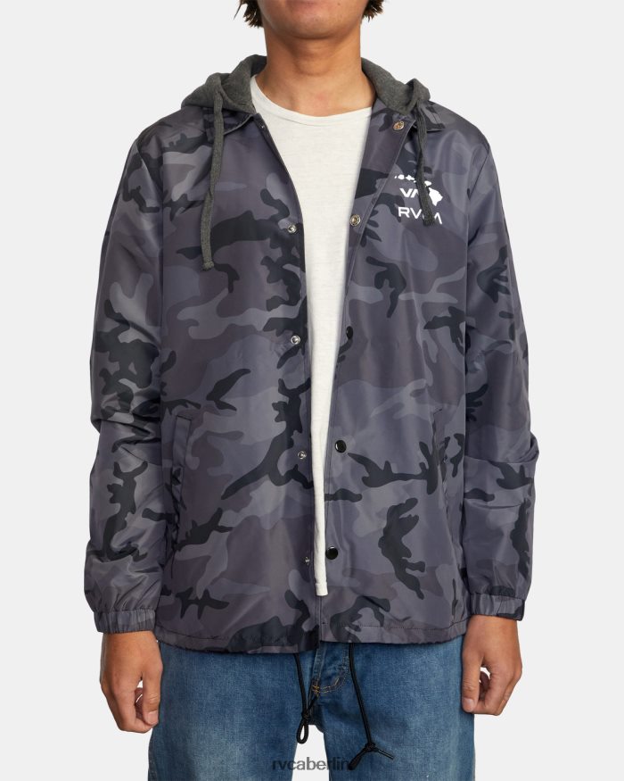RVCA Island Hex-Trainerjacke mit Kapuze BF4L8X795 Kleidung schwarzes Tarnmuster Männer